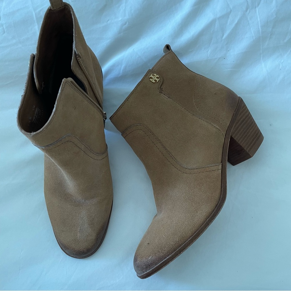 Tory Burch Leena Suede Distressed Bootie. Tan. Size 9.5. Worn twice.